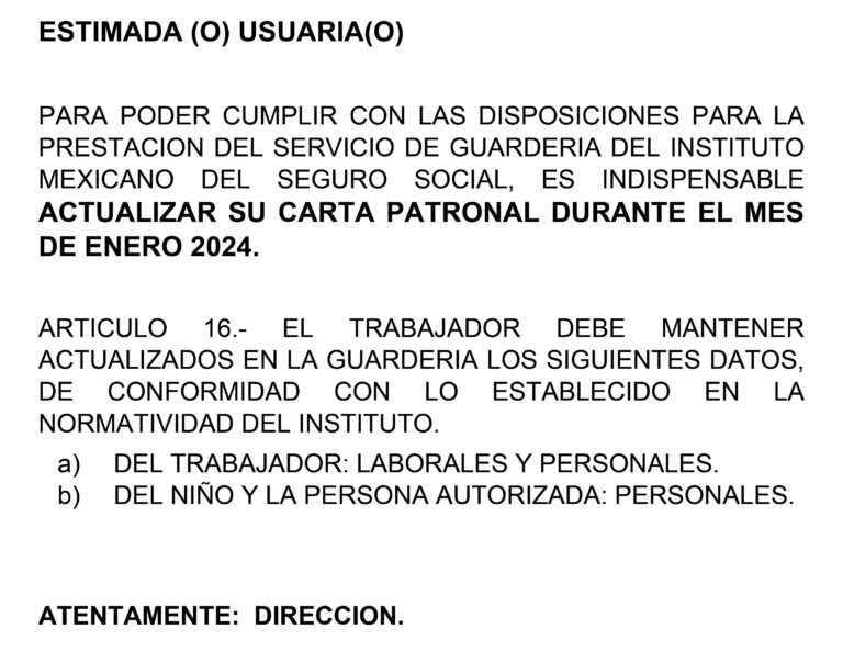 Carta De Trabajo Para Guardería - iCartas.org